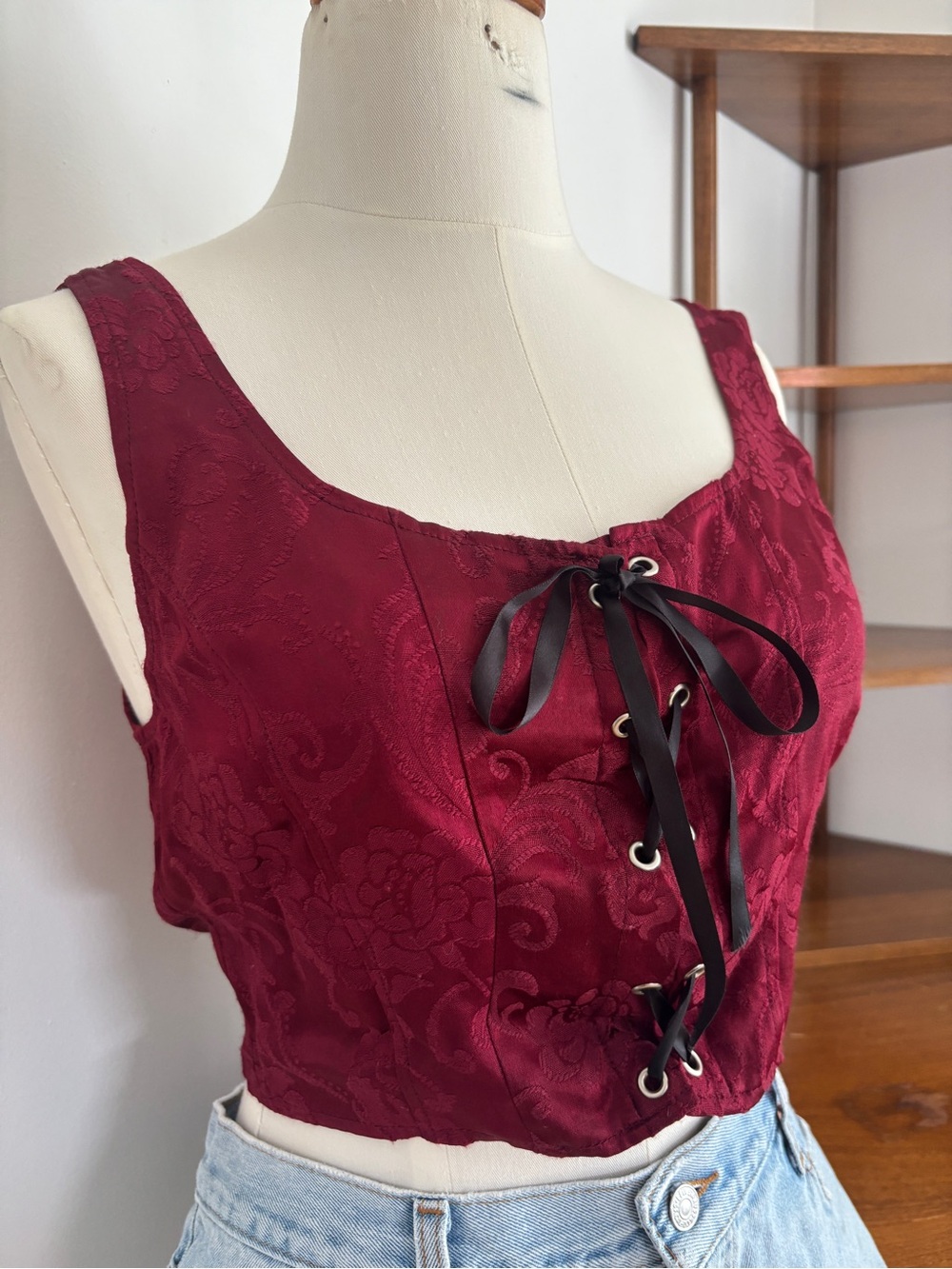 90s Smart Set Vintage Lace-Up Corset Crop Top - Picture 2 of 5